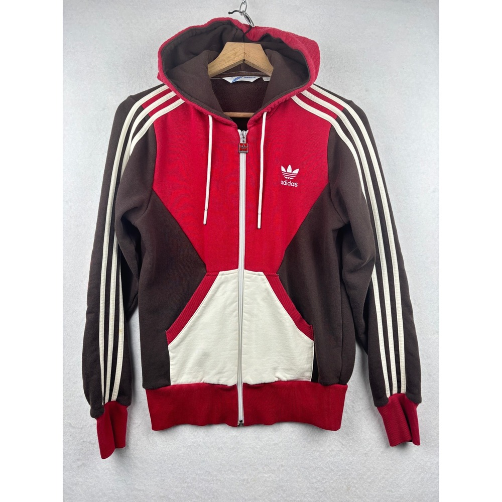Adidas Womens Zip Hoodie 40 Colorblock Slim Quilted Elbow Patches Retro